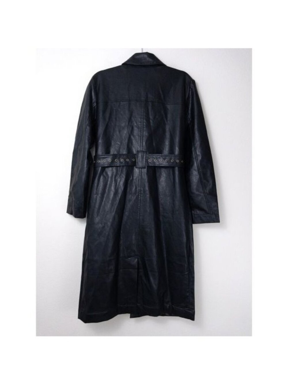 NWT Honor The Gift Vegan Leather Belted Trench Coat S Black Oversized Logo - Picture 12 of 15